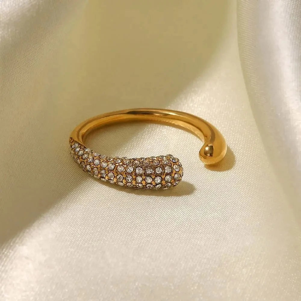 Resizable / Cute / R2076 R2076 Irregular Waterdop Shiny Small Cubic Zirconia 18K Gold Plated Stainless Steel Adjustable Rings