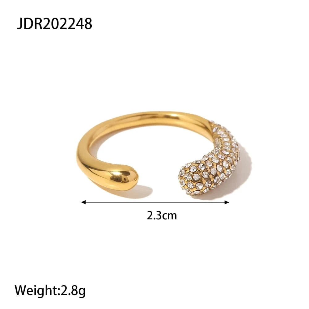 Resizable / Cute / R2076 R2076 Irregular Waterdop Shiny Small Cubic Zirconia 18K Gold Plated Stainless Steel Adjustable Rings