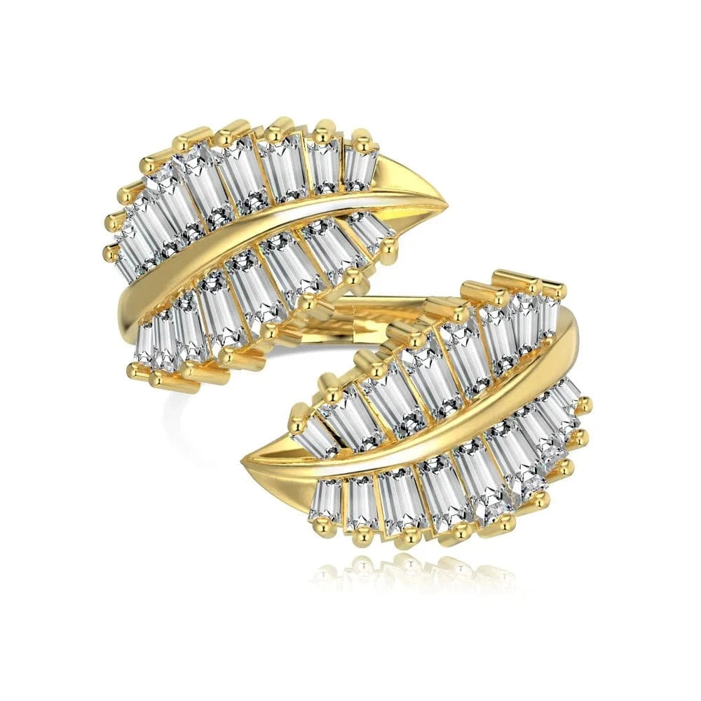 Resizable / DY120960-S-G-WH Dylam New Arrivals Baguette Classic Wedding 18K Gold Plated Leaf Ring S925 Silver 5A CZ Rings For Women Earrings Jewelry Set