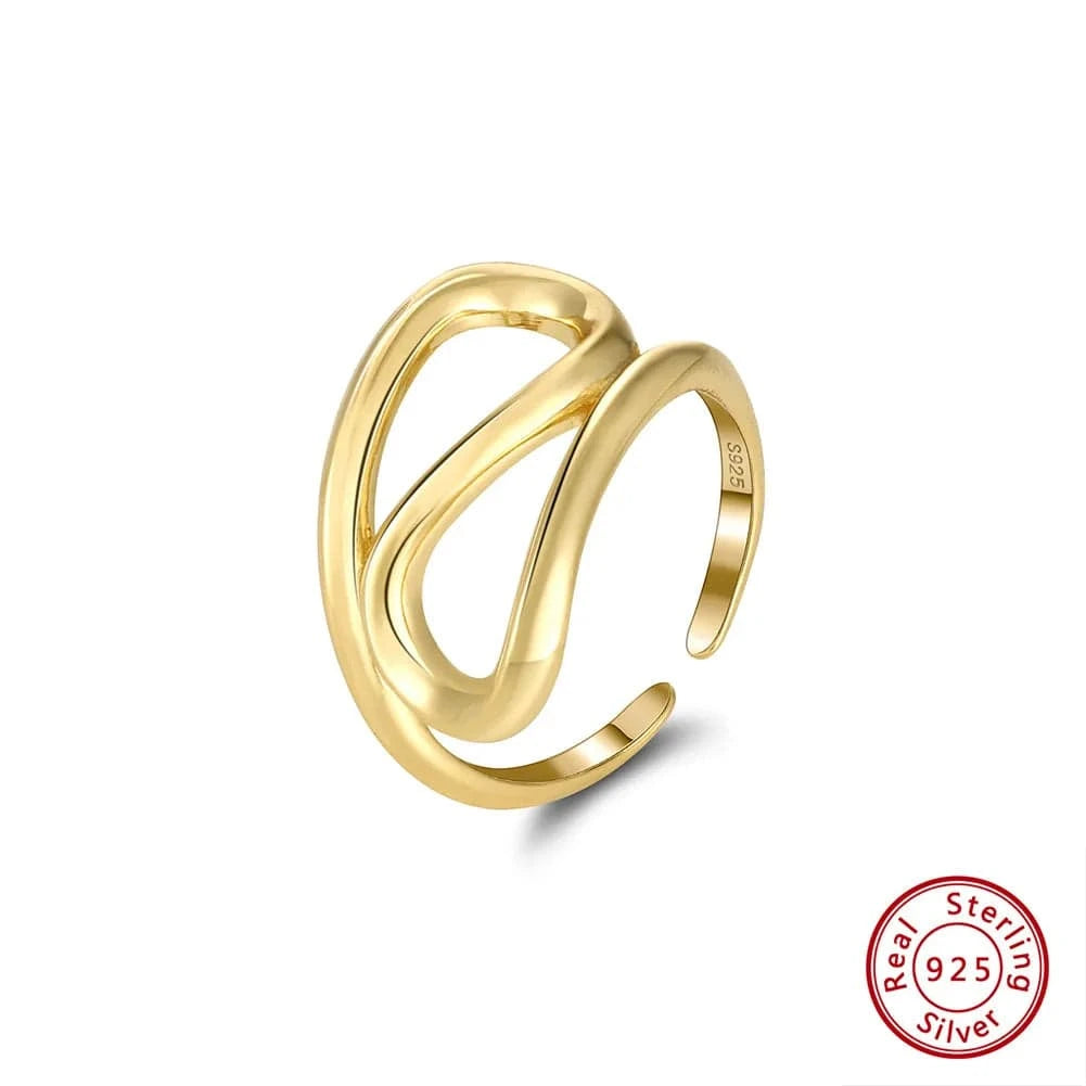 Resizable / GAR01 gold Wholesale 925 silver rings jewelry for women 18K gold plated 925 sterling silver geometric irregular lines adjustable rings