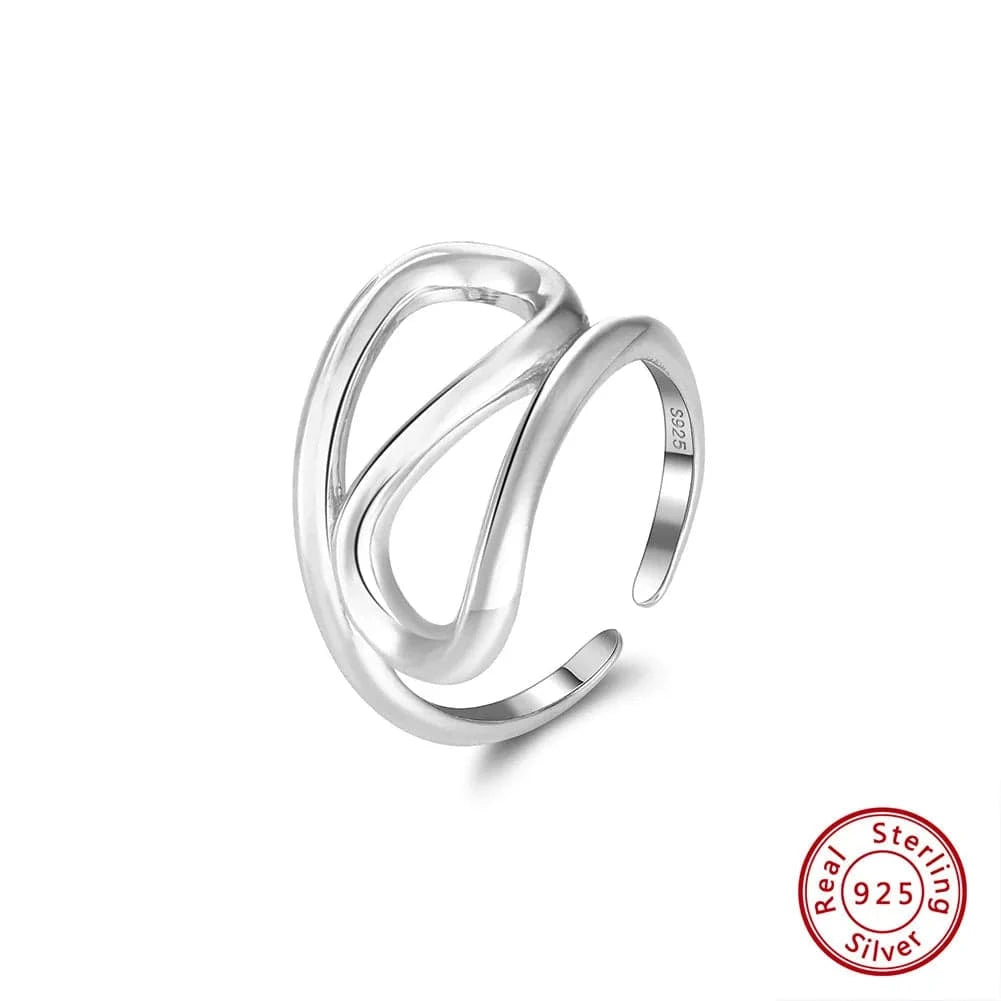 Resizable / GAR01 silver Wholesale 925 silver rings jewelry for women 18K gold plated 925 sterling silver geometric irregular lines adjustable rings