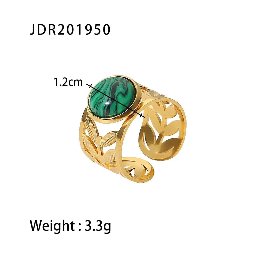 Resizable / luxury / R2880 R2820 Ins Popular 18K Gold Plated Snake Green Stone Cross Ring Stainless Steel Layer Emerald Open Rings