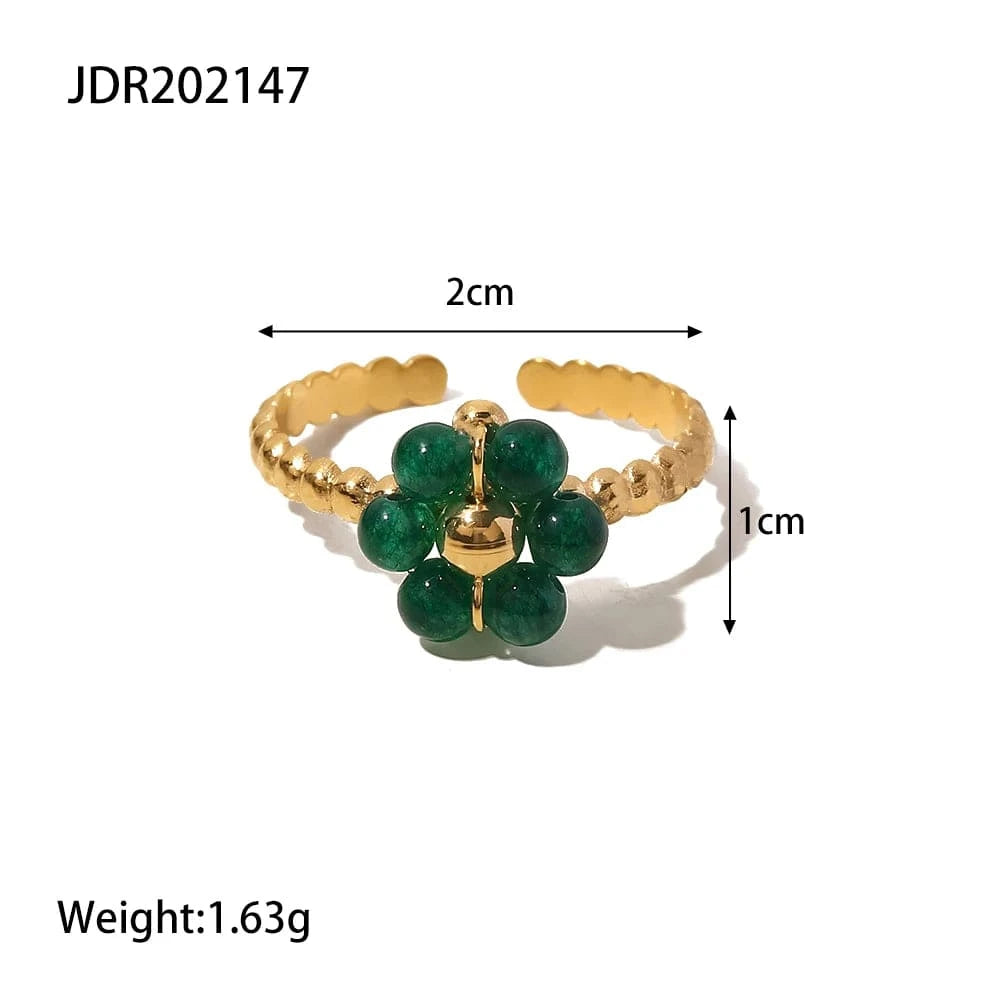 Resizable / luxury / R2882 R2820 Ins Popular 18K Gold Plated Snake Green Stone Cross Ring Stainless Steel Layer Emerald Open Rings