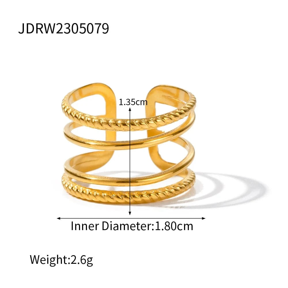 Resizable / luxury / R2885 R2820 Ins Popular 18K Gold Plated Snake Green Stone Cross Ring Stainless Steel Layer Emerald Open Rings