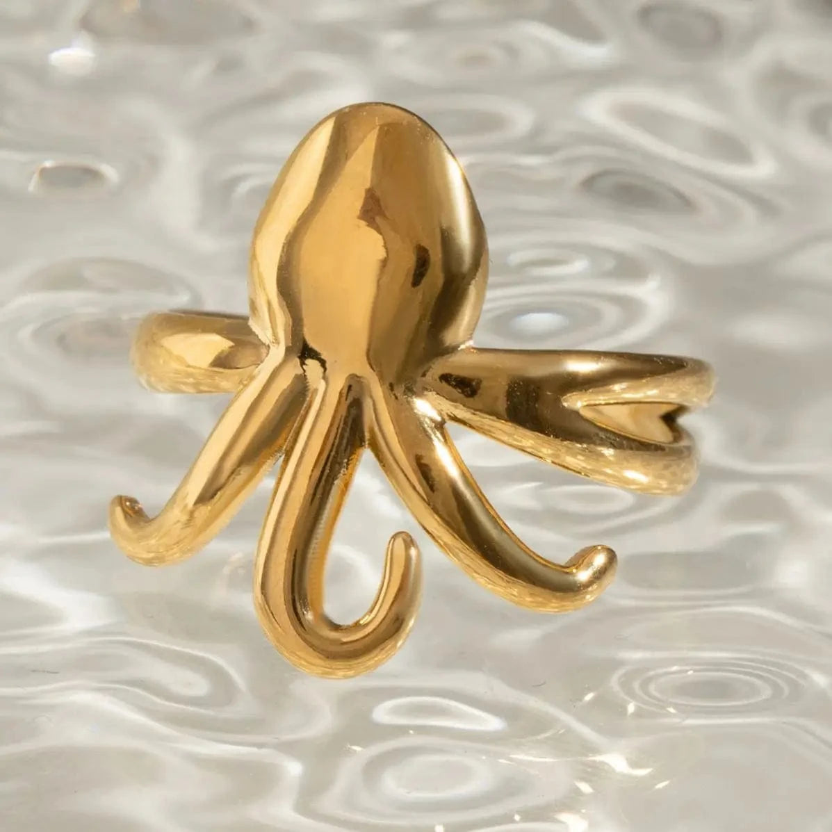 Resizable / minimalist / R2433 R2433 Octopus Tentacle Open Ring 18k Stainless Steel Unique Sea-Inspired Adjustable Design Rings