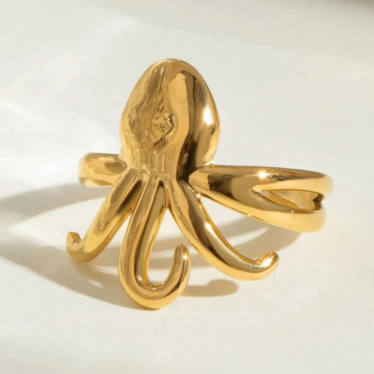 Resizable / minimalist / R2433 R2433 Octopus Tentacle Open Ring 18k Stainless Steel Unique Sea-Inspired Adjustable Design Rings