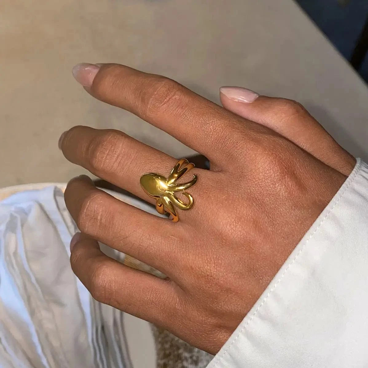 Resizable / minimalist / R2433 R2433 Octopus Tentacle Open Ring 18k Stainless Steel Unique Sea-Inspired Adjustable Design Rings