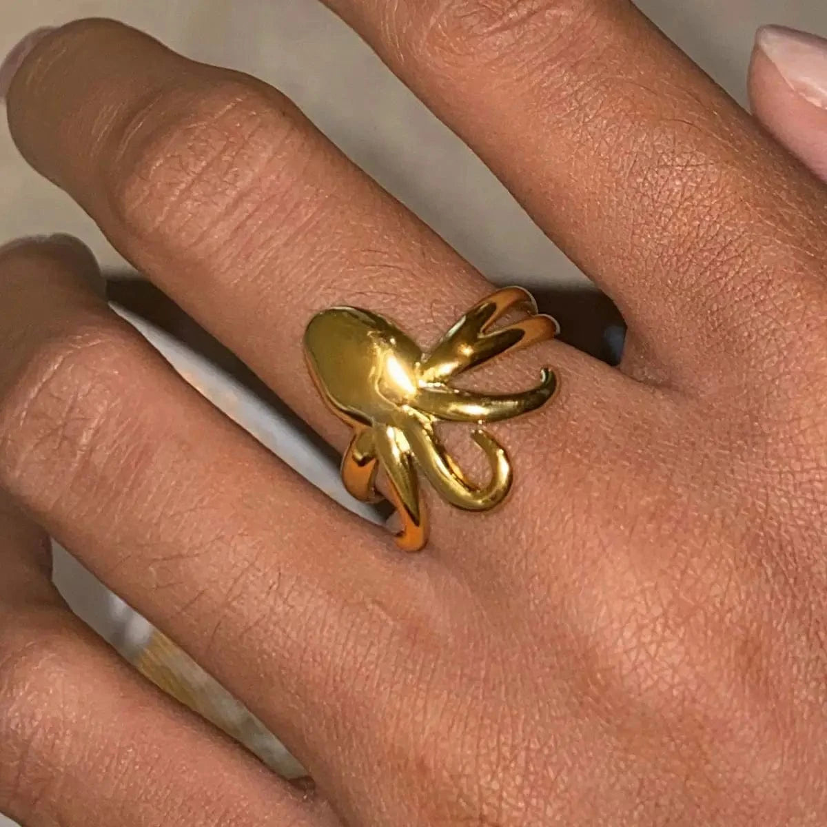 Resizable / minimalist / R2433 R2433 Octopus Tentacle Open Ring 18k Stainless Steel Unique Sea-Inspired Adjustable Design Rings