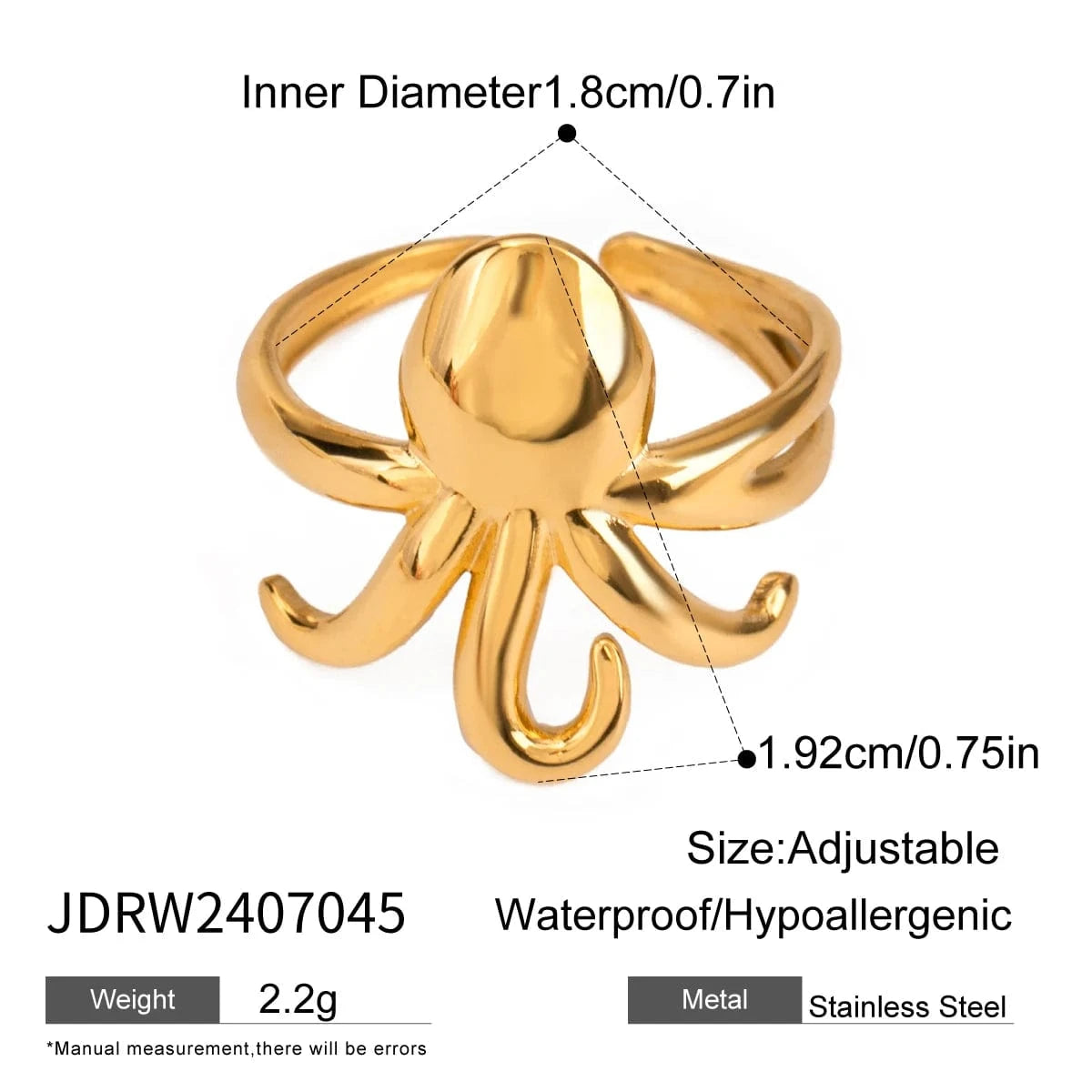 Resizable / minimalist / R2433 R2433 Octopus Tentacle Open Ring 18k Stainless Steel Unique Sea-Inspired Adjustable Design Rings