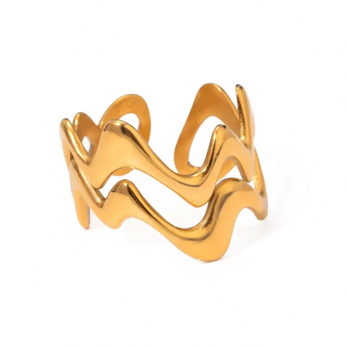 Resizable / minimalist / R2579 R2579 Minimalist Women Stainless Steel Jewelry Rings 18K Gold Plated Double Wave Open Rings