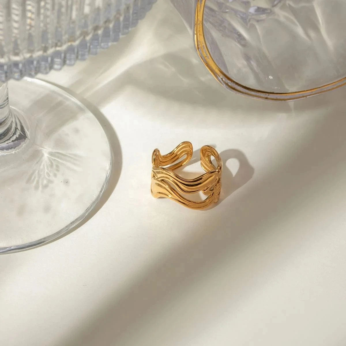 Resizable / minimalist / R2589 R2589 Minimalist Women Jewelry 18K Gold Plated Stainless Steel Rings Double Layer Spiral Open Rings