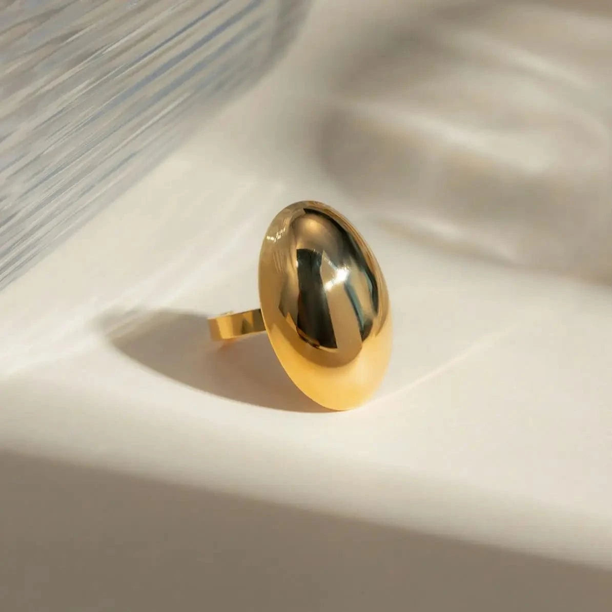 Resizable / minimalist / R2630 R2630 Minimalist Glossy Surface Stainless Steel Rings 18K Gold Plated Oval Polished Open Rings For Women