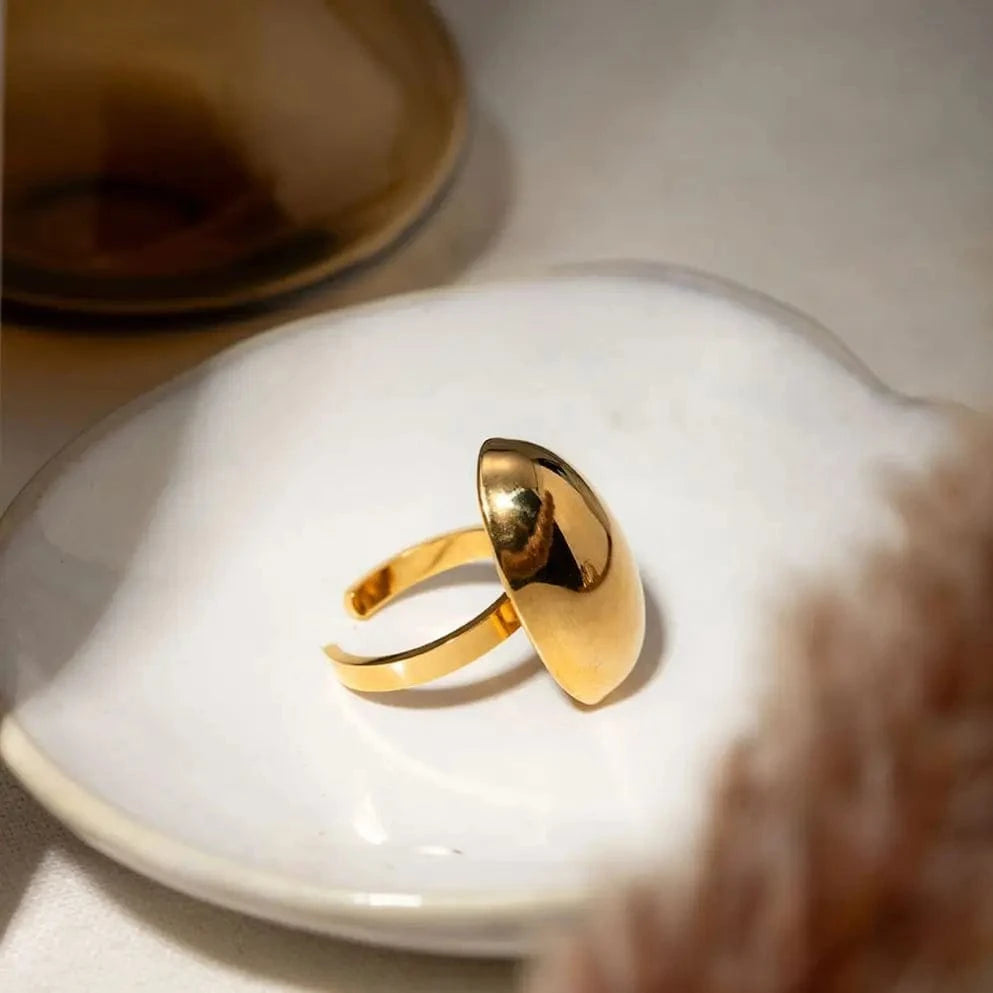 Resizable / minimalist / R2630 R2630 Minimalist Glossy Surface Stainless Steel Rings 18K Gold Plated Oval Polished Open Rings For Women