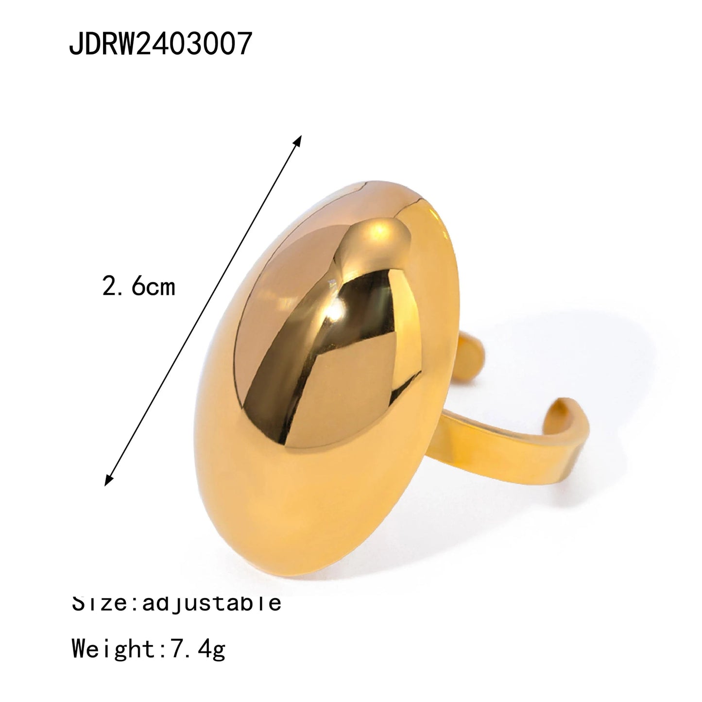 Resizable / minimalist / R2630 R2630 Minimalist Glossy Surface Stainless Steel Rings 18K Gold Plated Oval Polished Open Rings For Women