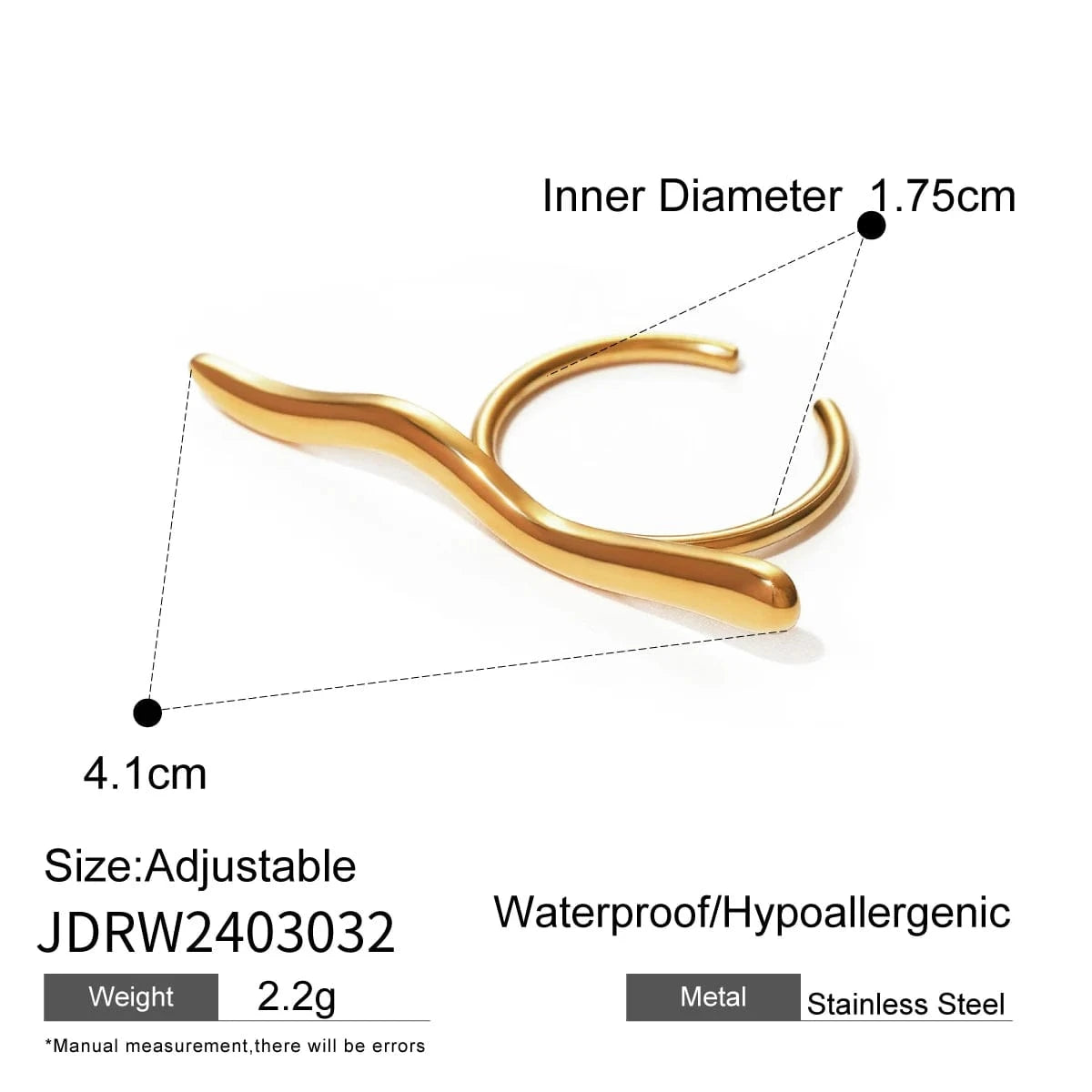 Resizable / minimalist / R2647 R2647 Simple 18K Gold Plated Rings Jewelry Women Stainless Steel Adjustable Corrugated Line Open Rings