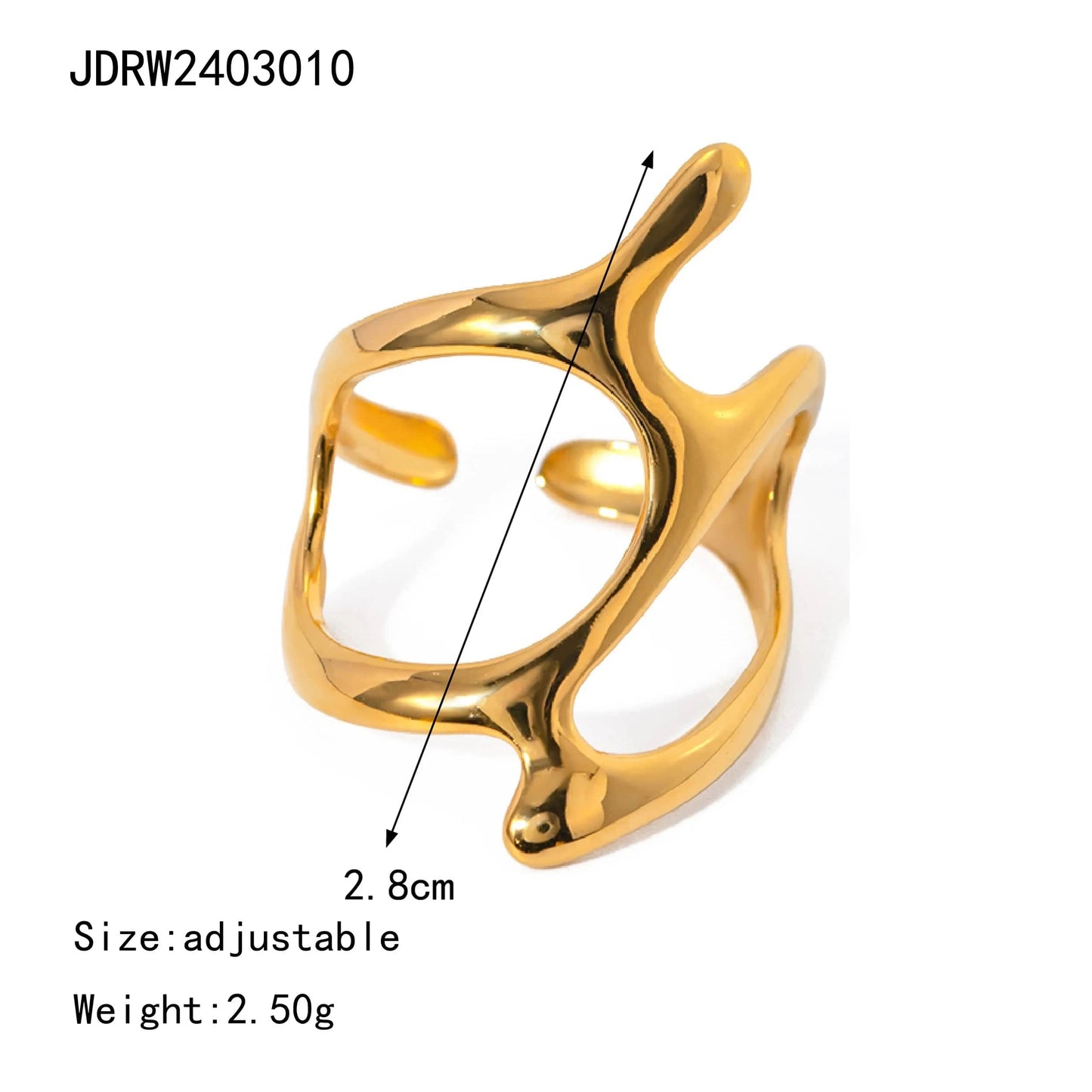 Resizable / minimalist / R2653 R2653 Fashion Jewelry 18K Gold Plated Stainless Steel Irregular Ring Women Geometric Simple Open Rings