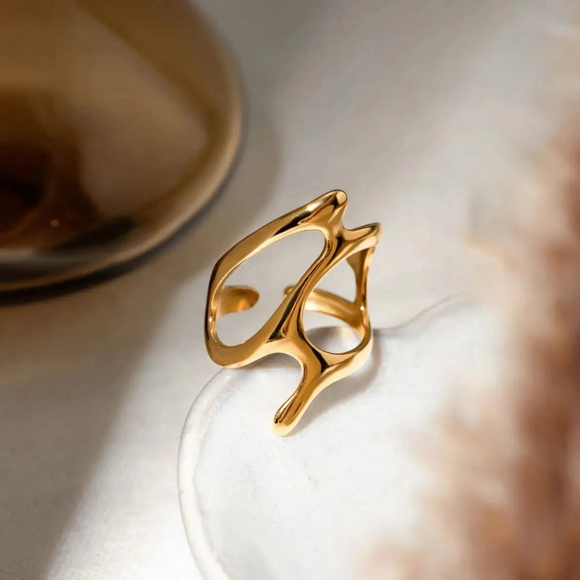 Resizable / minimalist / R2653 R2653 Fashion Jewelry 18K Gold Plated Stainless Steel Irregular Ring Women Geometric Simple Open Rings