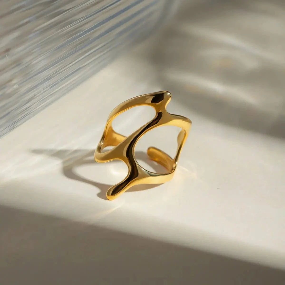 Resizable / minimalist / R2653 R2653 Fashion Jewelry 18K Gold Plated Stainless Steel Irregular Ring Women Geometric Simple Open Rings