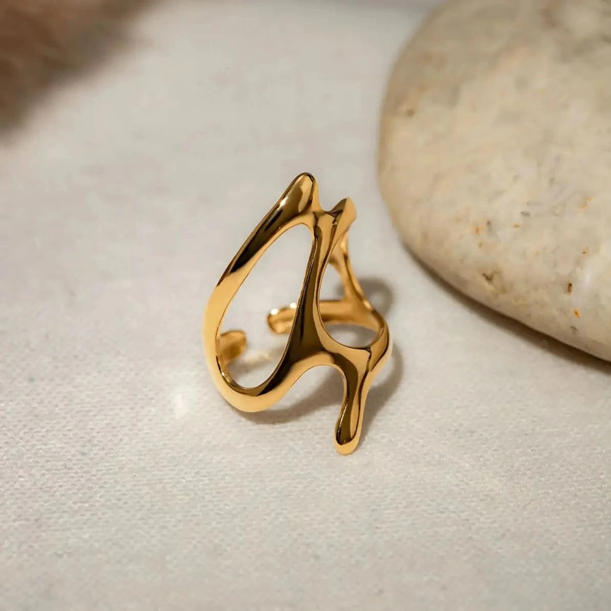 Resizable / minimalist / R2653 R2653 Fashion Jewelry 18K Gold Plated Stainless Steel Irregular Ring Women Geometric Simple Open Rings
