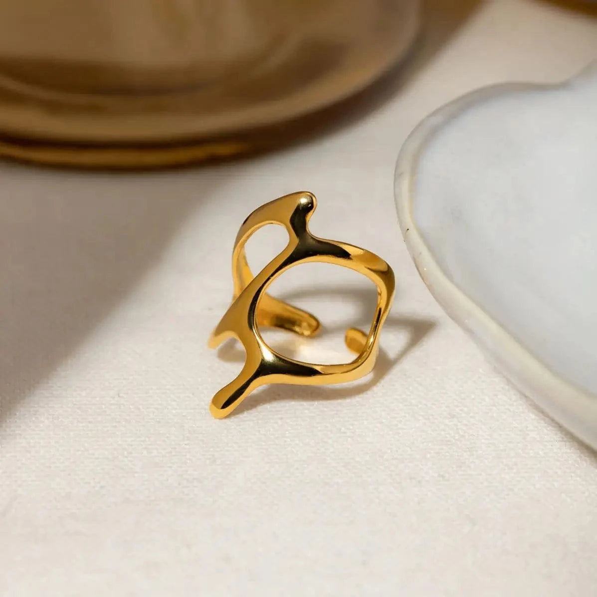 Resizable / minimalist / R2653 R2653 Fashion Jewelry 18K Gold Plated Stainless Steel Irregular Ring Women Geometric Simple Open Rings