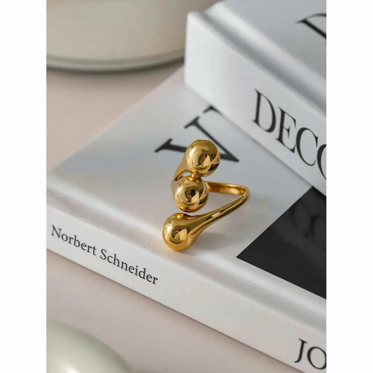 Resizable / minimalist / R2657 R2657 Designer 18K Gold Plated Stainless Steel Irregular Statement Ring Women Geometric Simple Open Rings