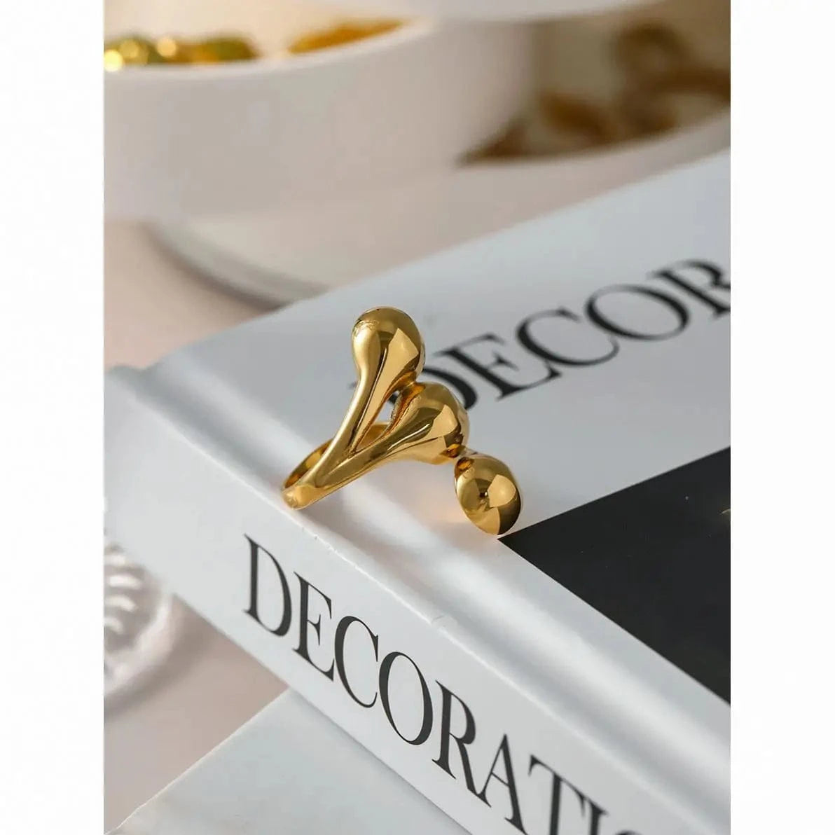 Resizable / minimalist / R2657 R2657 Designer 18K Gold Plated Stainless Steel Irregular Statement Ring Women Geometric Simple Open Rings