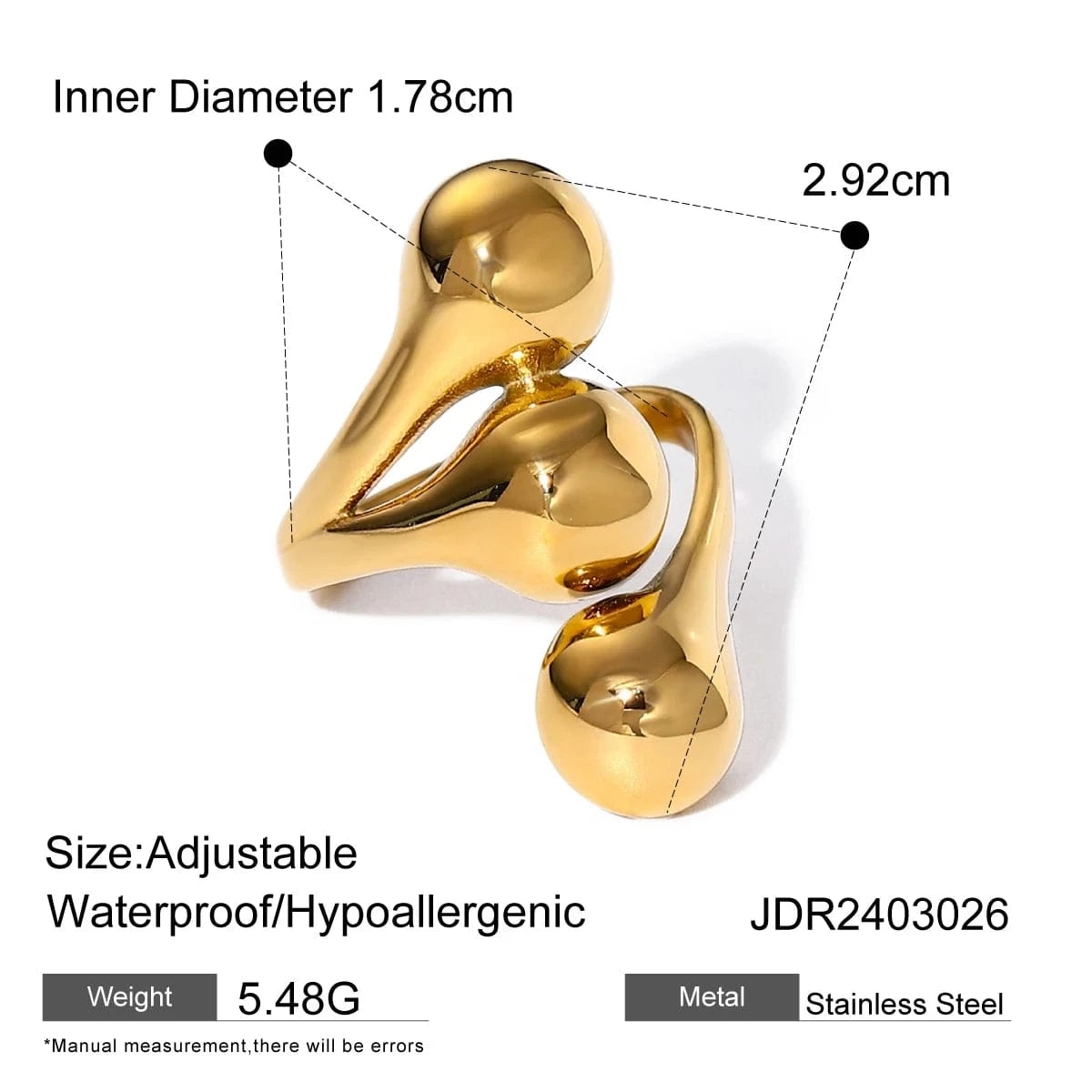 Resizable / minimalist / R2657 R2657 Designer 18K Gold Plated Stainless Steel Irregular Statement Ring Women Geometric Simple Open Rings