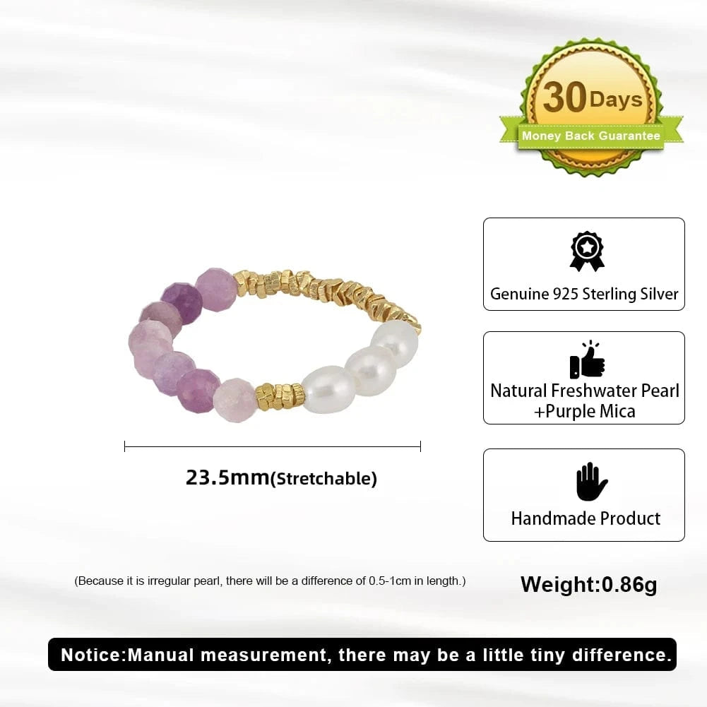 Resizable / MPR03-14K RINNTIN MPR03 New Trendy Pearl Purple Mica Beads Rings Gold Nugget For Women Men Handmade Ring Festival Jewelry