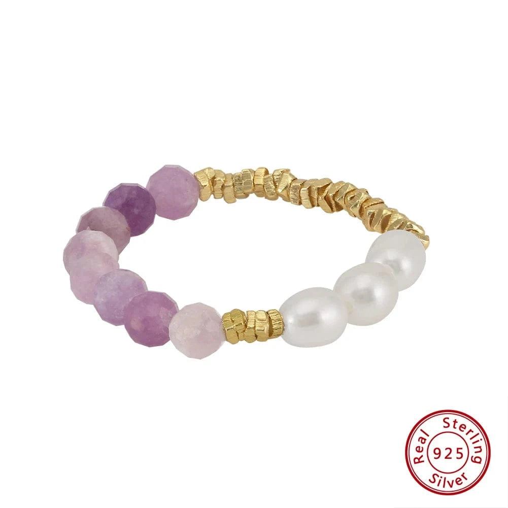 Resizable / MPR03-14K RINNTIN MPR03 New Trendy Pearl Purple Mica Beads Rings Gold Nugget For Women Men Handmade Ring Festival Jewelry
