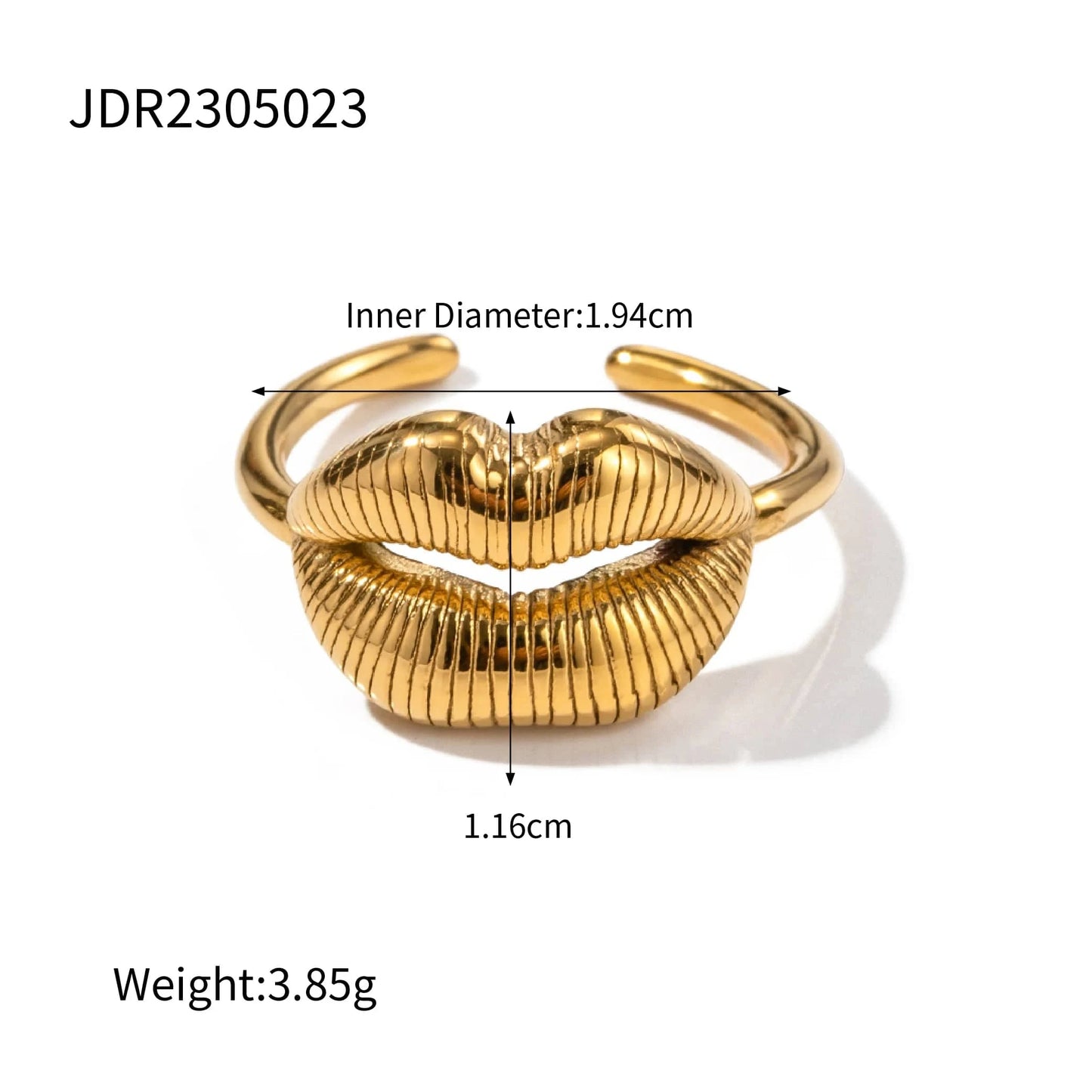 Resizable / R1859 R1859 Chunky Jewelry 18K Gold Plated Lip Design Finger Rings Gift Stainless Steel Texture Lip Open Ring for Girls
