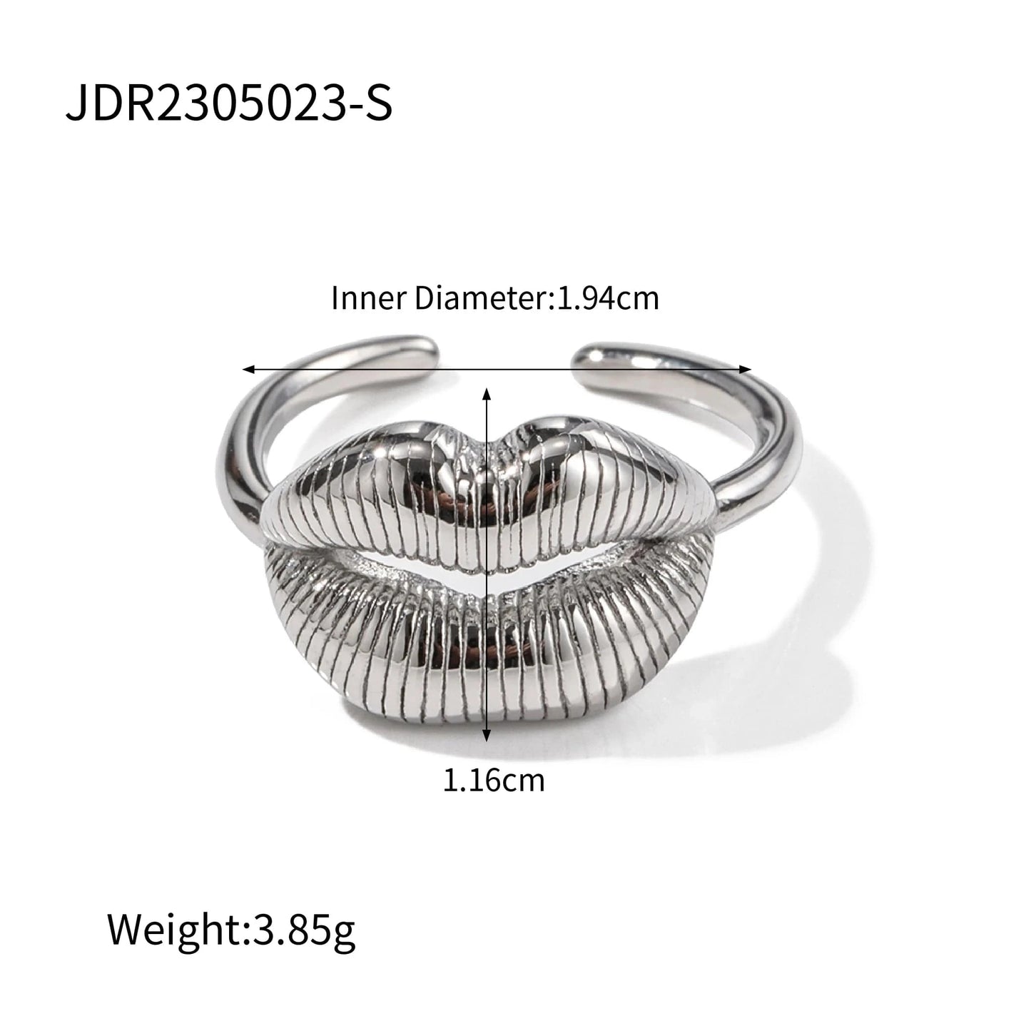 Resizable / R1859S R1859 Chunky Jewelry 18K Gold Plated Lip Design Finger Rings Gift Stainless Steel Texture Lip Open Ring for Girls