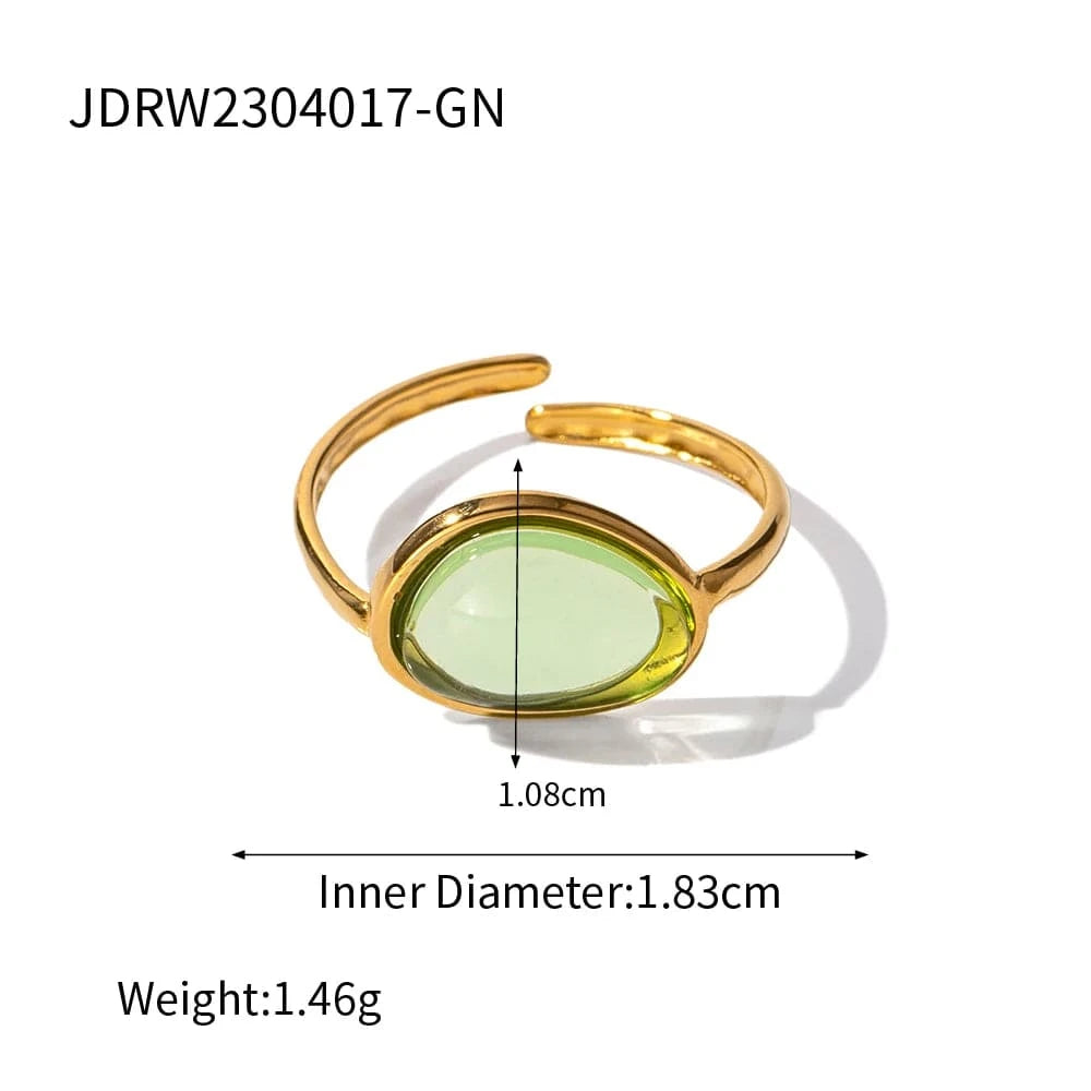 Resizable / R1880-2 R1880 18K Gold Plated Stainless Steel Jewelry Summer Beach Resin Opening Rings for Women