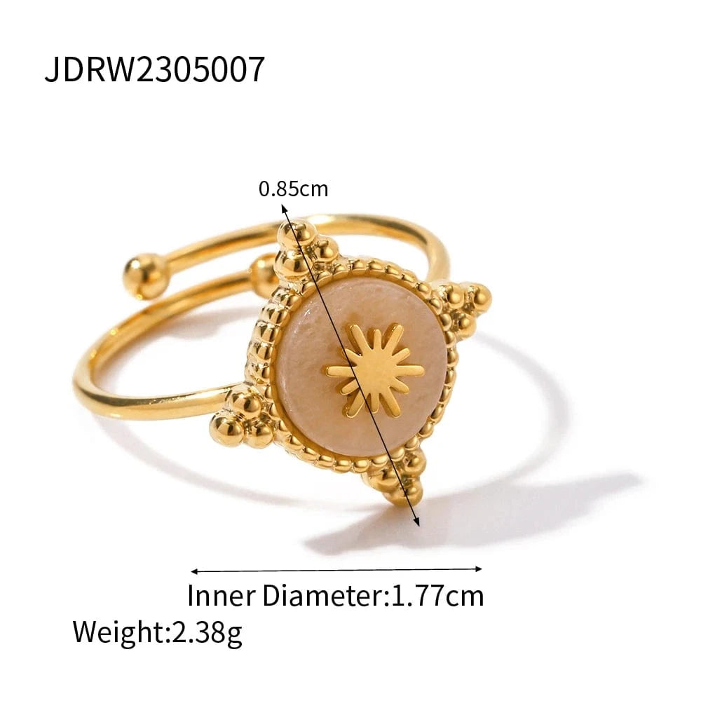 Resizable / R1908 R1908 Waterproof Stainless Steel 18K Gold Plated Jewelry Gift Opening Disc Natural Gemstone Star Rings for Girls
