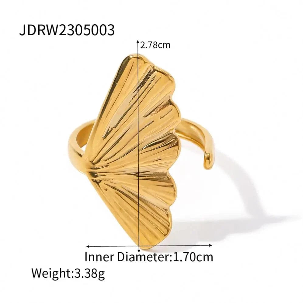 Resizable / R1909 R1909 Arrival Stainless Steel 18K Gold Plated Ring Gift Opening Ginkgo Leaf Shaped Rings For Women