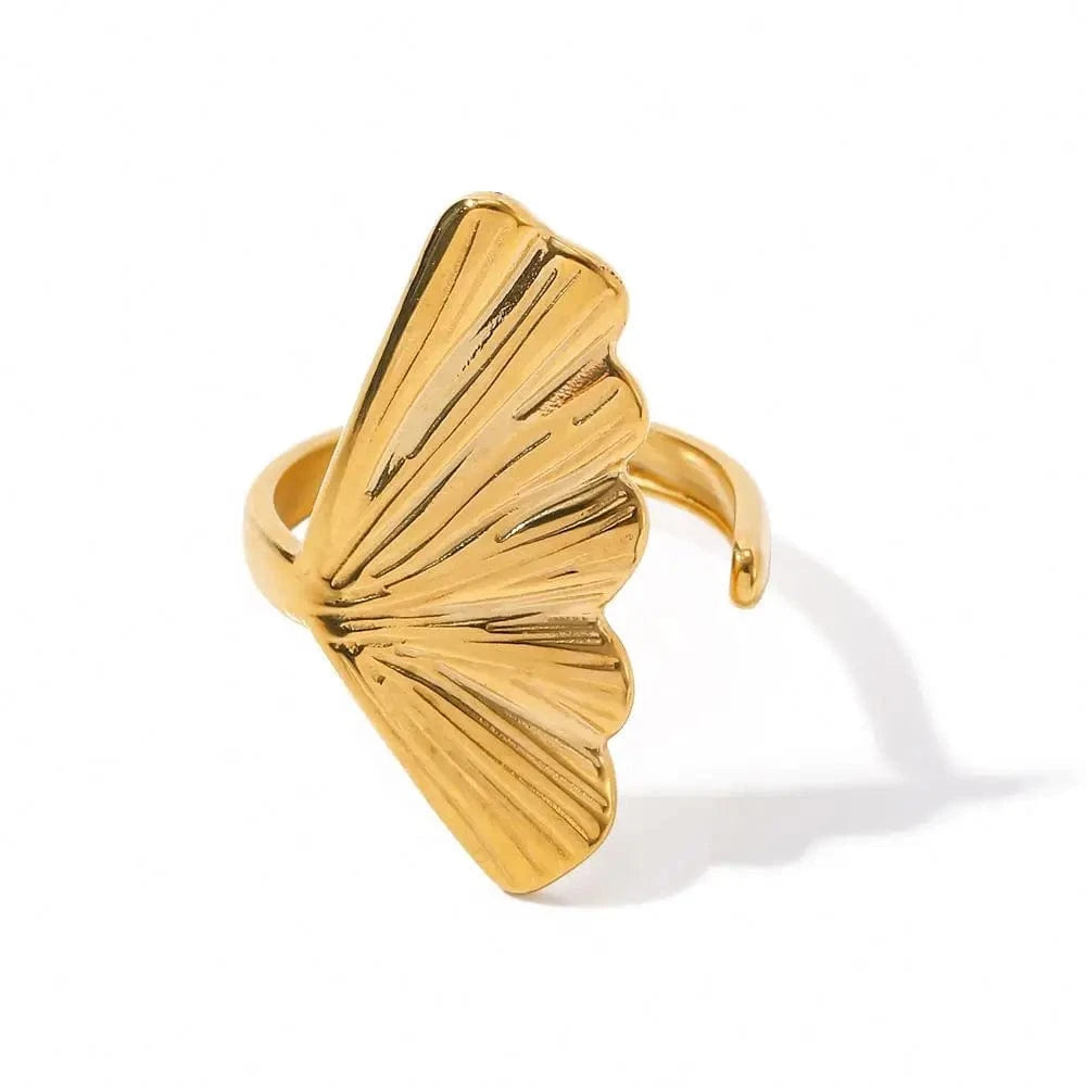 Resizable / R1909 R1909 Arrival Stainless Steel 18K Gold Plated Ring Gift Opening Ginkgo Leaf Shaped Rings For Women