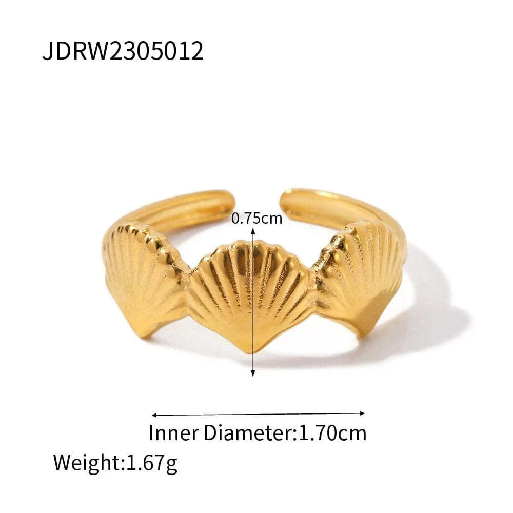Resizable / R1913 R1913 Wholesale Stainless Steel 18K Gold Plated Jewelry Gift Stacking Lovely Opening Scallop Shell Rings