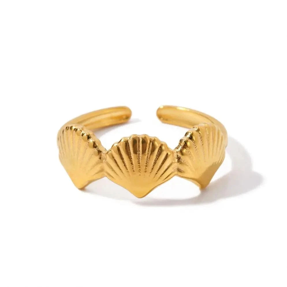Resizable / R1913 R1913 Wholesale Stainless Steel 18K Gold Plated Jewelry Gift Stacking Lovely Opening Scallop Shell Rings