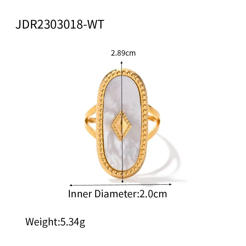 Resizable / R1920-1 R1920 Arrival Natural African Stone Ring Jewelry 18K Gold Plated Stainless Steel Oval Natural Shell Punk Ring
