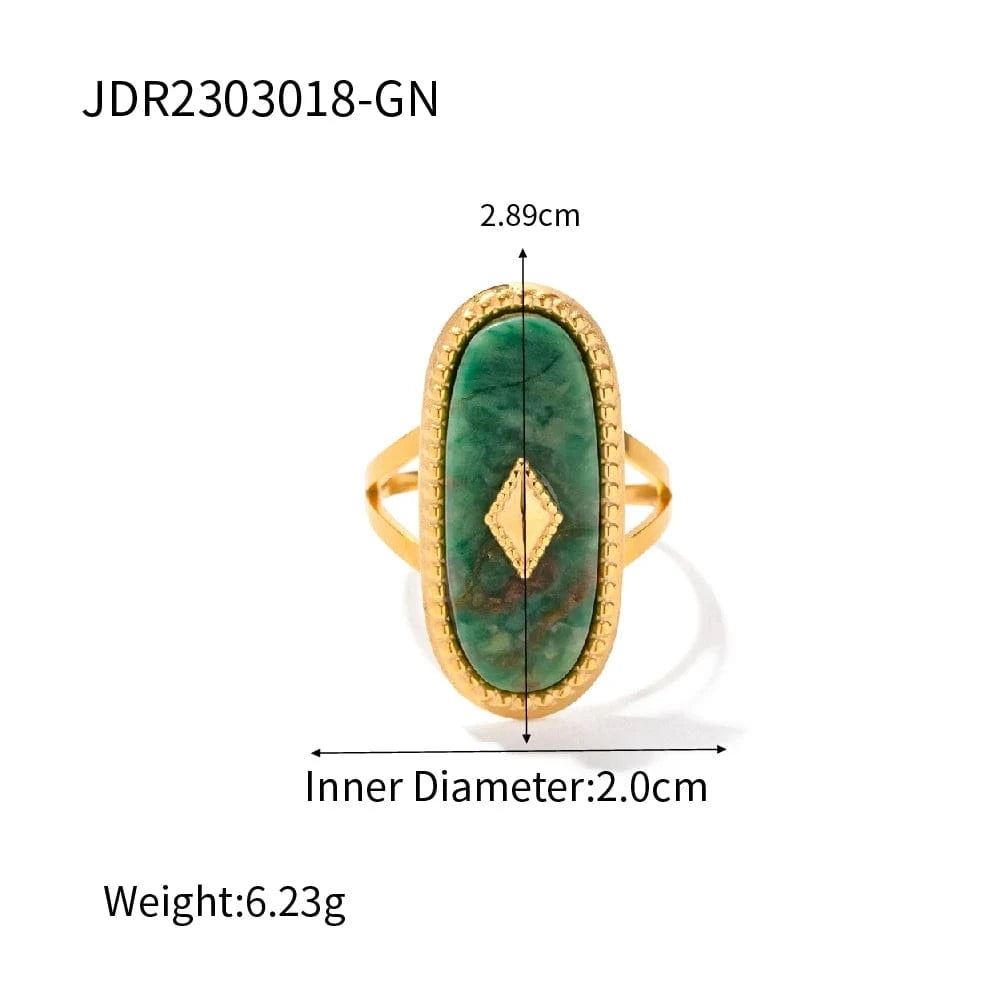 Resizable / R1920-2 R1920 Arrival Natural African Stone Ring Jewelry 18K Gold Plated Stainless Steel Oval Natural Shell Punk Ring