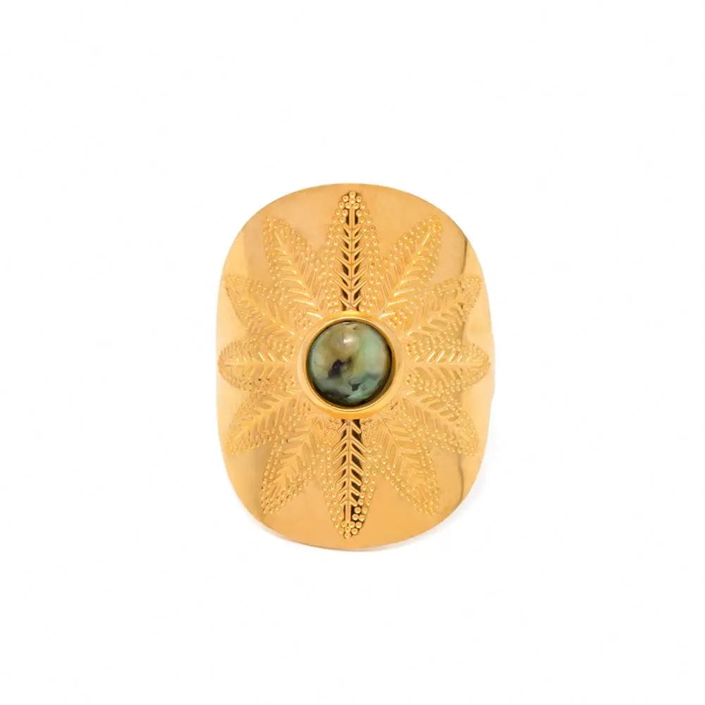 Resizable / R1985 R1985 Vintage Stainless Steel 18K Gold Plated Opening Ring Gift Exaggerate Wide African Turquoise Rings