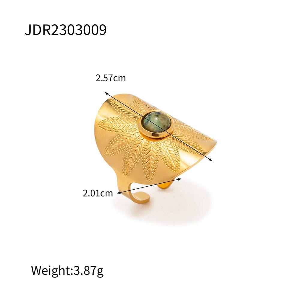 Resizable / R1985 R1985 Vintage Stainless Steel 18K Gold Plated Opening Ring Gift Exaggerate Wide African Turquoise Rings