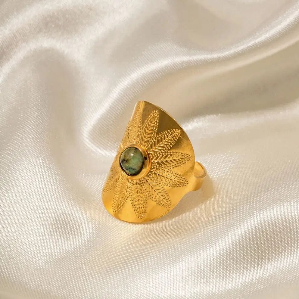 Resizable / R1985 R1985 Vintage Stainless Steel 18K Gold Plated Opening Ring Gift Exaggerate Wide African Turquoise Rings