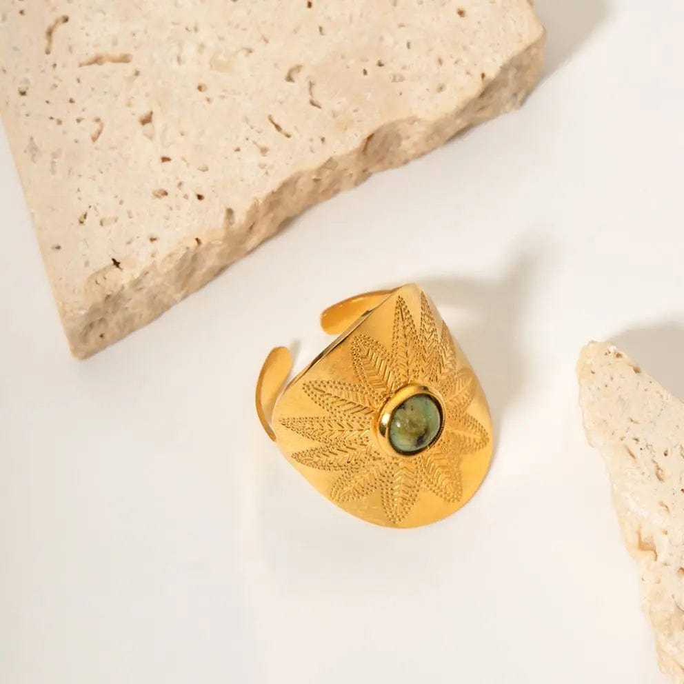 Resizable / R1985 R1985 Vintage Stainless Steel 18K Gold Plated Opening Ring Gift Exaggerate Wide African Turquoise Rings