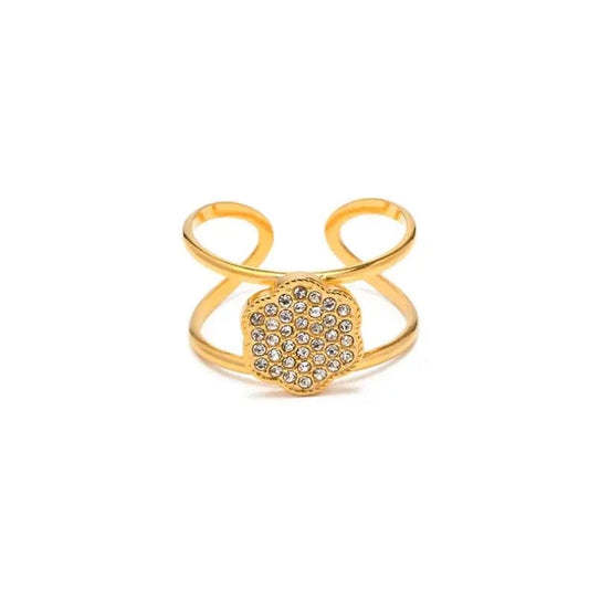 Resizable / R1999 R1999 Waterproof Opening Stainless Steel Jewelry Gift Charm 18K Gold Plated Double Layer Full Round Cubic Zirconia Rings