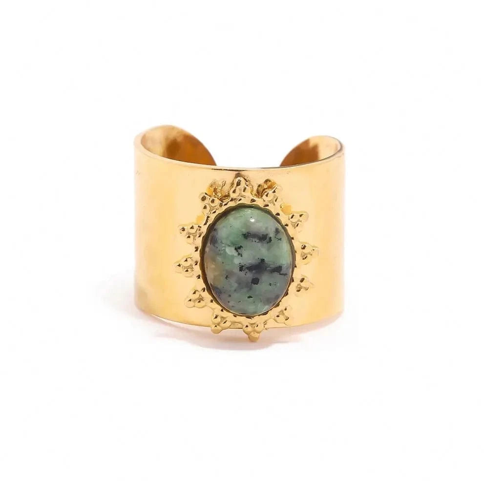 Resizable / R2007 R2007 Trendy Stainless Steel Jewelry Gift Charm 18K Gold Plated Wide Natural African Turquoise Finger Rings