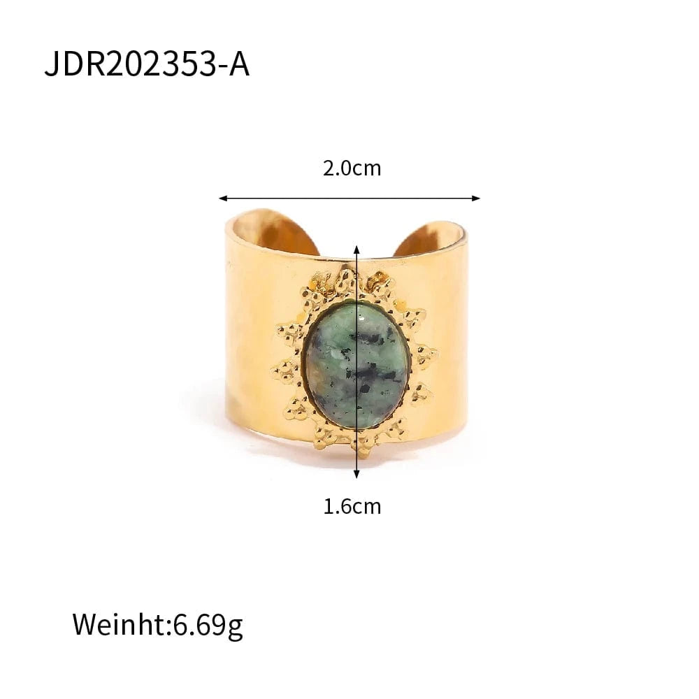 Resizable / R2007 R2007 Trendy Stainless Steel Jewelry Gift Charm 18K Gold Plated Wide Natural African Turquoise Finger Rings