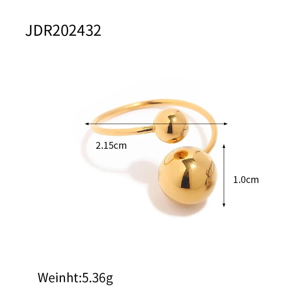 Resizable / R2014 R2014 Minimalist 18K Gold IP Plating Punk Bead Ring Women Stainless Steel Small Ball Open Ring