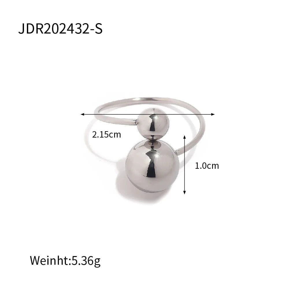 Resizable / R2014S R2014 Minimalist 18K Gold IP Plating Punk Bead Ring Women Stainless Steel Small Ball Open Ring