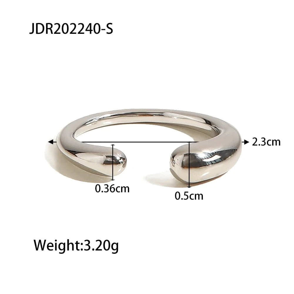 Resizable / R2018S R2018 High Polished Waterdrop Geometric 18K Gold Plated SIlver Plated Stainless Steel Opening Rings