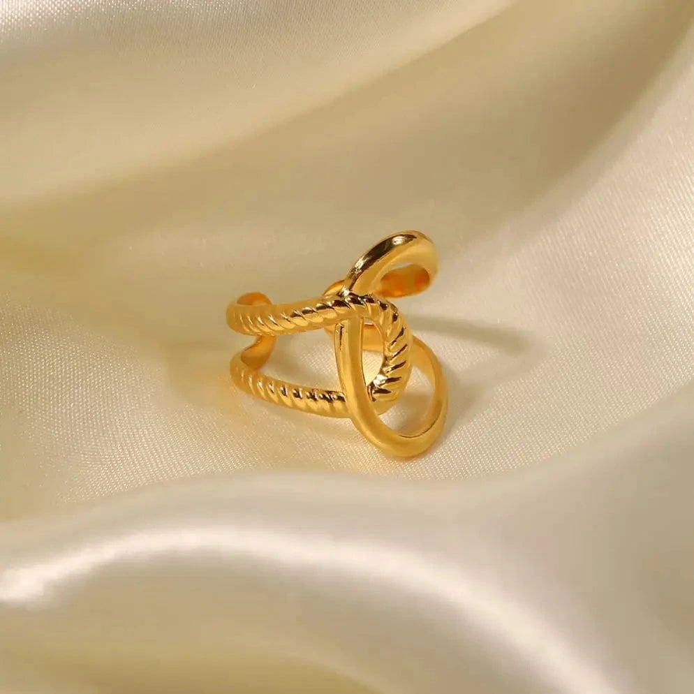 Resizable / R2030 R2030 Waterproof 18k Gold Plated Stainless Steel Jewelry Adjustable Twist Charm Opening Rings for Women